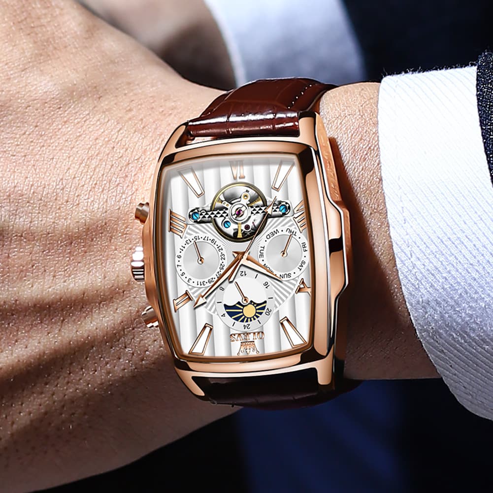 OLEVS 6675 Square Mechanical Moon Phase Watch for Men