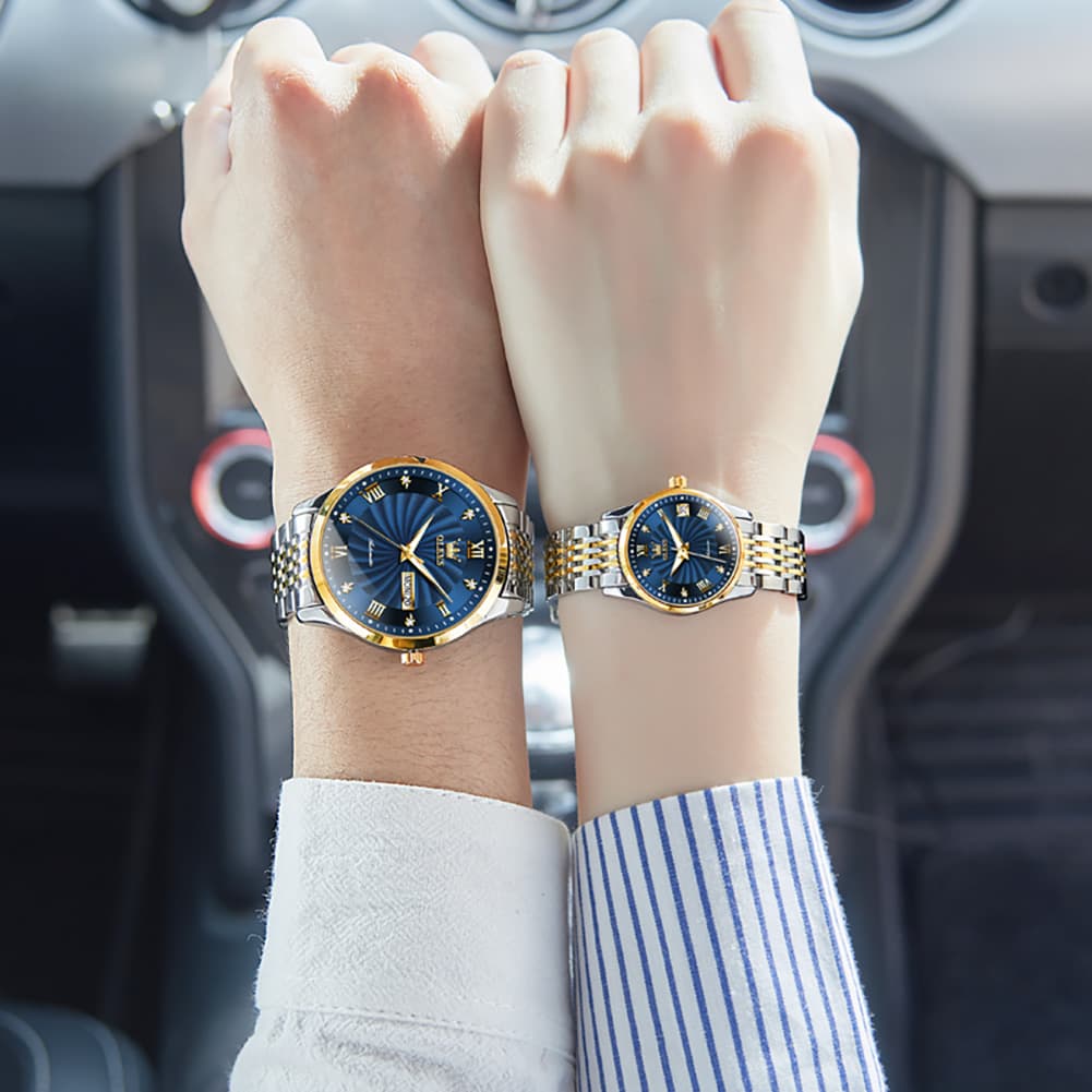 OLEVS 6630 Sunburst Mechanical Couple Watches Set