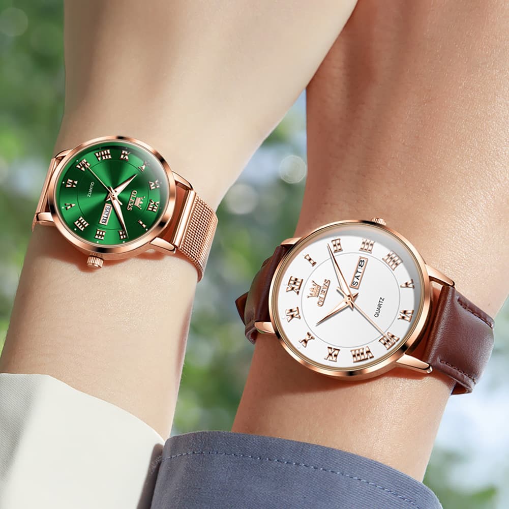 OLEVS 2920 Day Date Quartz Couples Watch Set Men Women