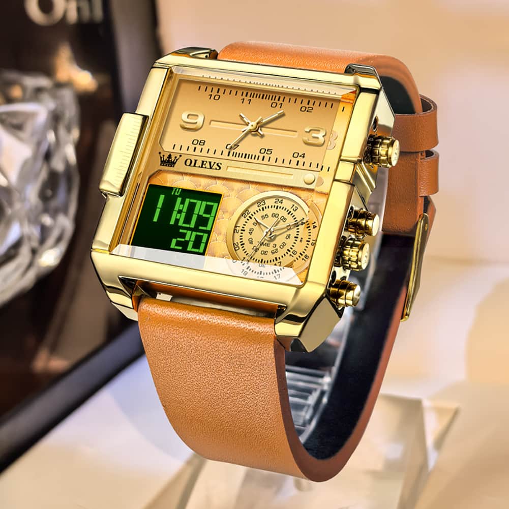 OLEVS 1101 Square Dual Time Analog Digital Watch for Men