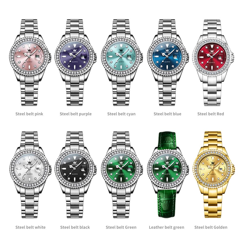 OLEVS 9945 Diamond Bezel Date Display Quartz Watch for Women