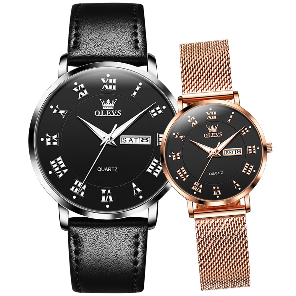 OLEVS 2920 Day Date Quartz Couples Watch Set Men Women