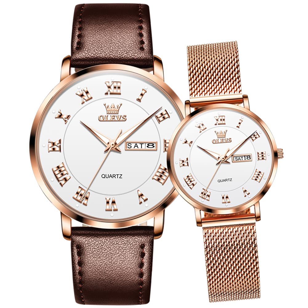 OLEVS 2920 Day Date Quartz Couples Watch Set Men Women