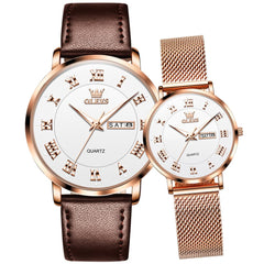 OLEVS 2920 Day Date Quartz Couples Watch Set Men Women