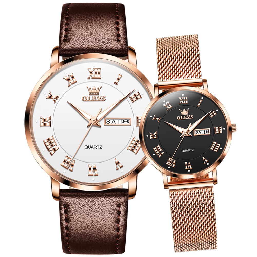 OLEVS 2920 Day Date Quartz Couples Watch Set Men Women