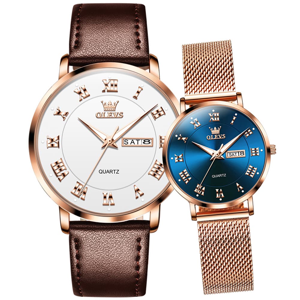 OLEVS 2920 Day Date Quartz Couples Watch Set Men Women