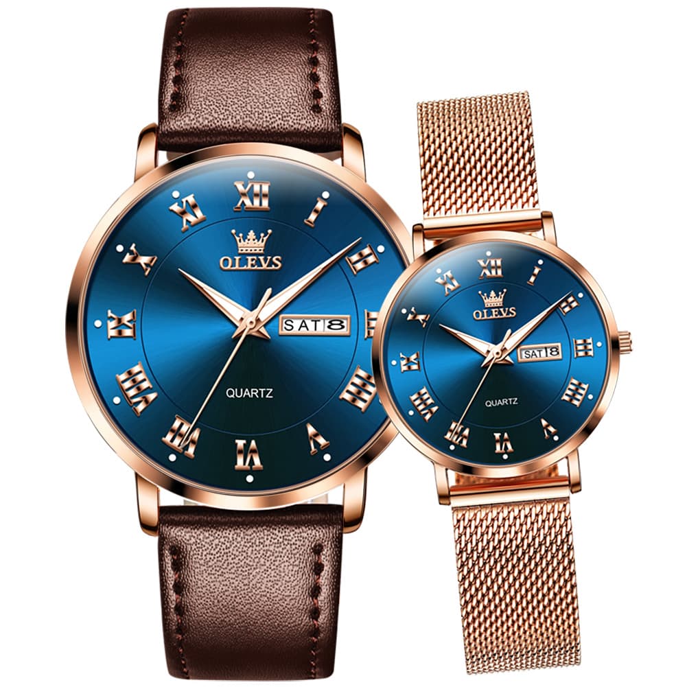 OLEVS 2920 Day Date Quartz Couples Watch Set Men Women