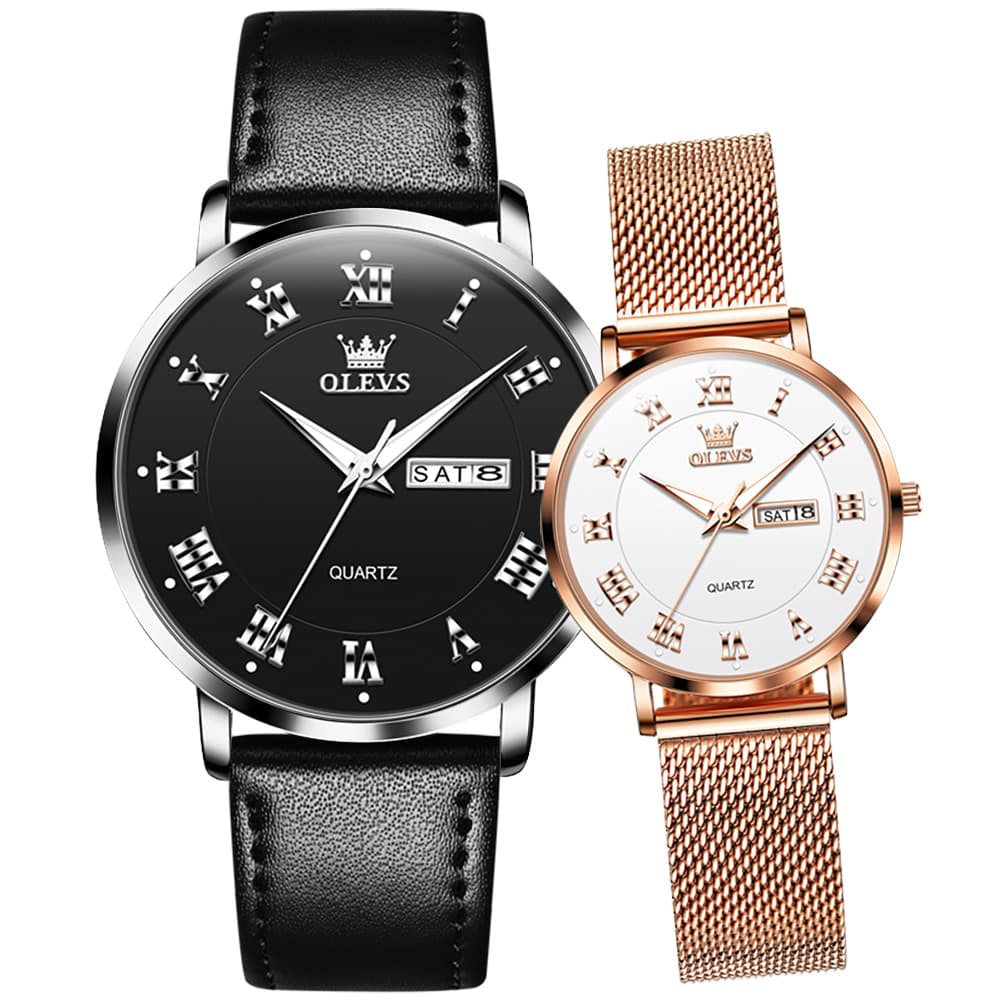 OLEVS 2920 Day Date Quartz Couples Watch Set Men Women