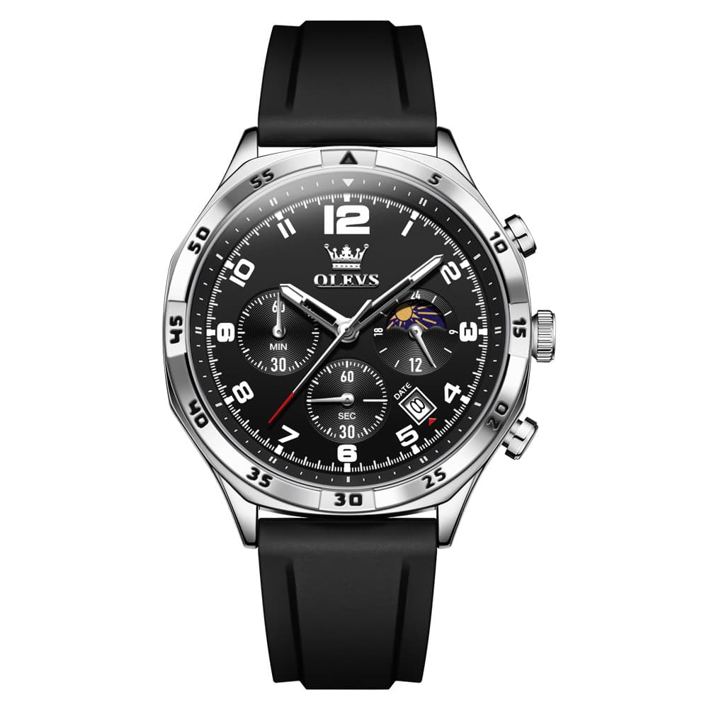 OLEVS 2986 Silicone Moon Phase Chronograph Watch for Men