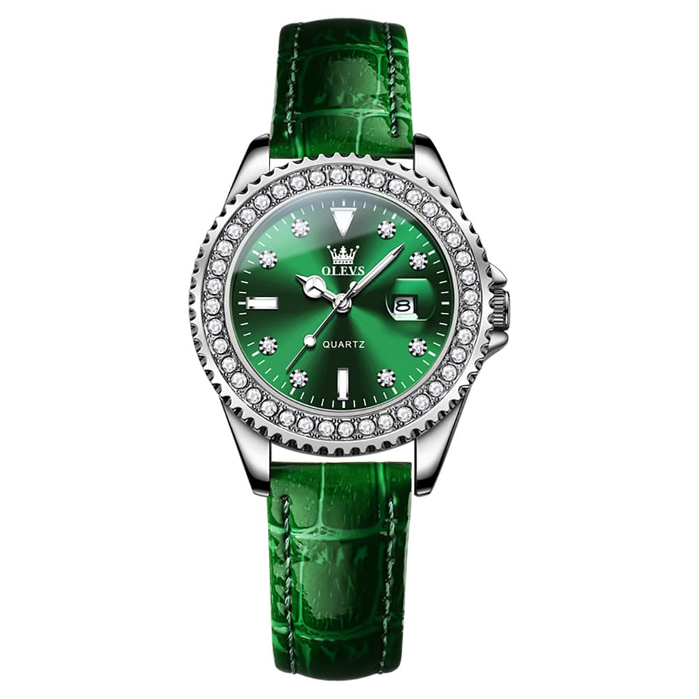 OLEVS 9945 Diamond Bezel Date Display Quartz Watch for Women