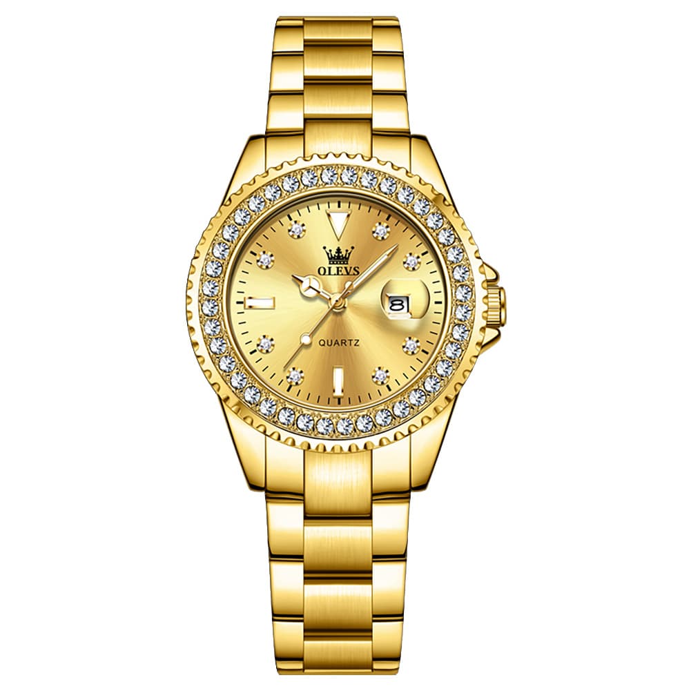 OLEVS 9945 Diamond Bezel Date Display Quartz Watch for Women