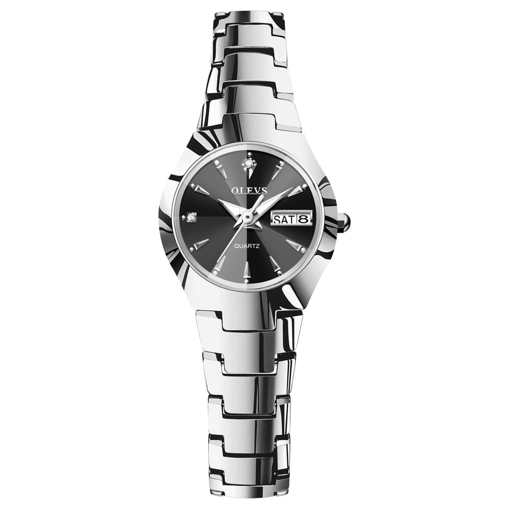 OLEVS Tungsten Steel Ultra Thin Day Date Couple Watch 8697 for Men and Women