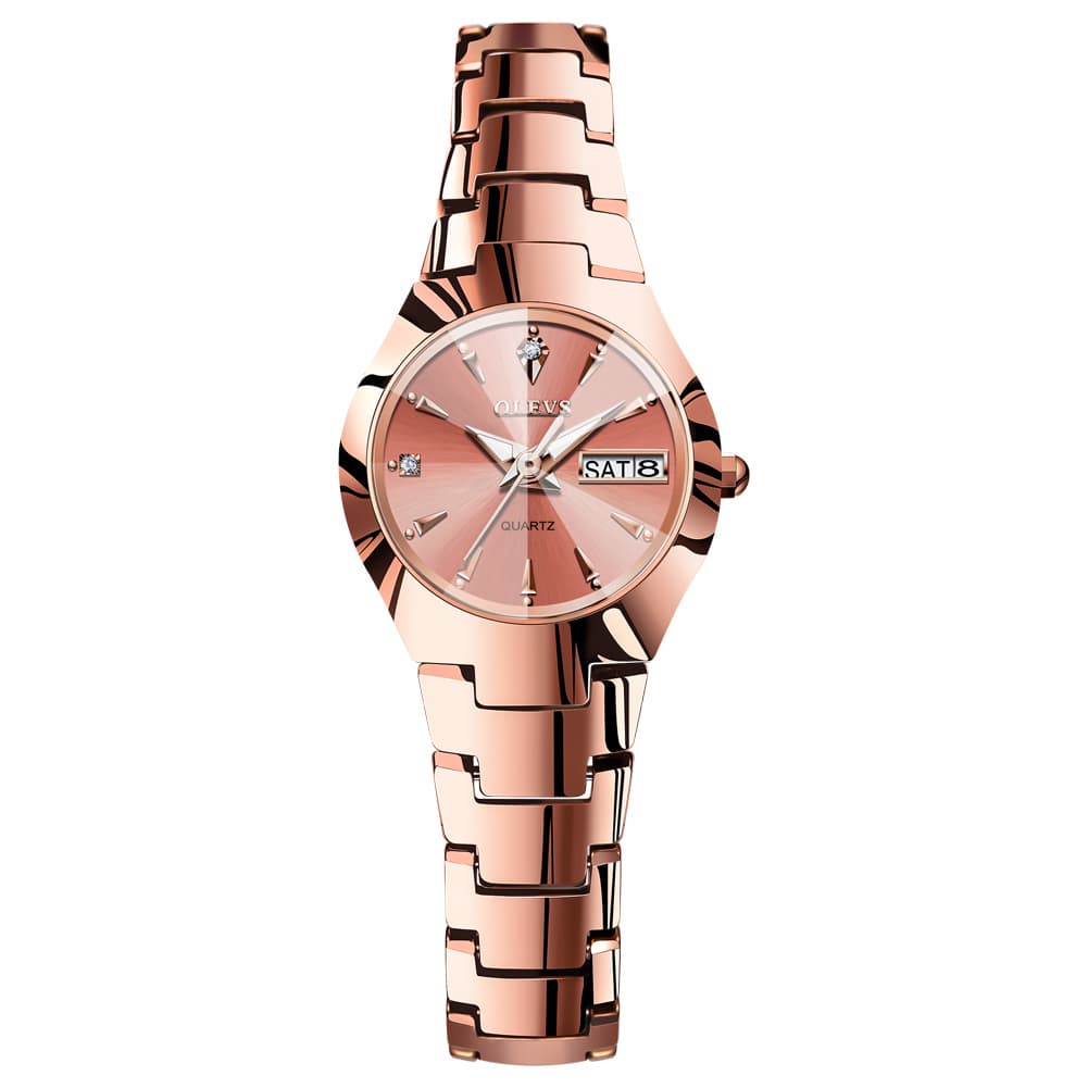 OLEVS Tungsten Steel Ultra Thin Day Date Couple Watch 8697 for Men and Women