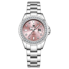OLEVS 9945 Diamond Bezel Date Display Quartz Watch for Women