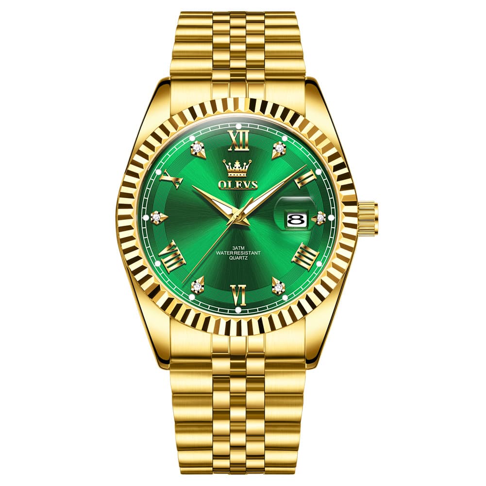 OLEVS 5680 Fluted Bezel Roman Diamond Dial Watch Stainless Steel Jubilee Bracelet Quartz Timepiece for Men