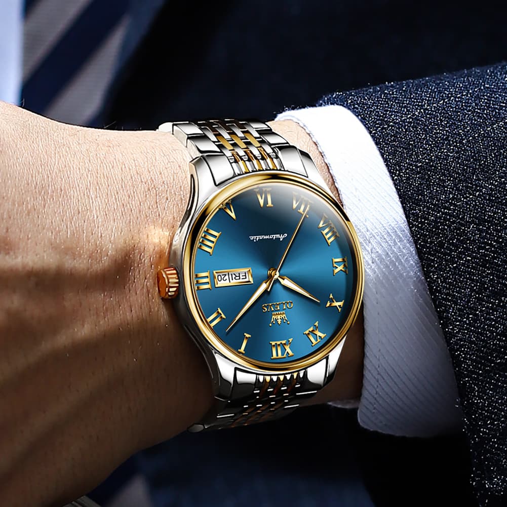 OLEVS Roman Numeral Day Date Automatic Mechanical Watch 9929 for Men