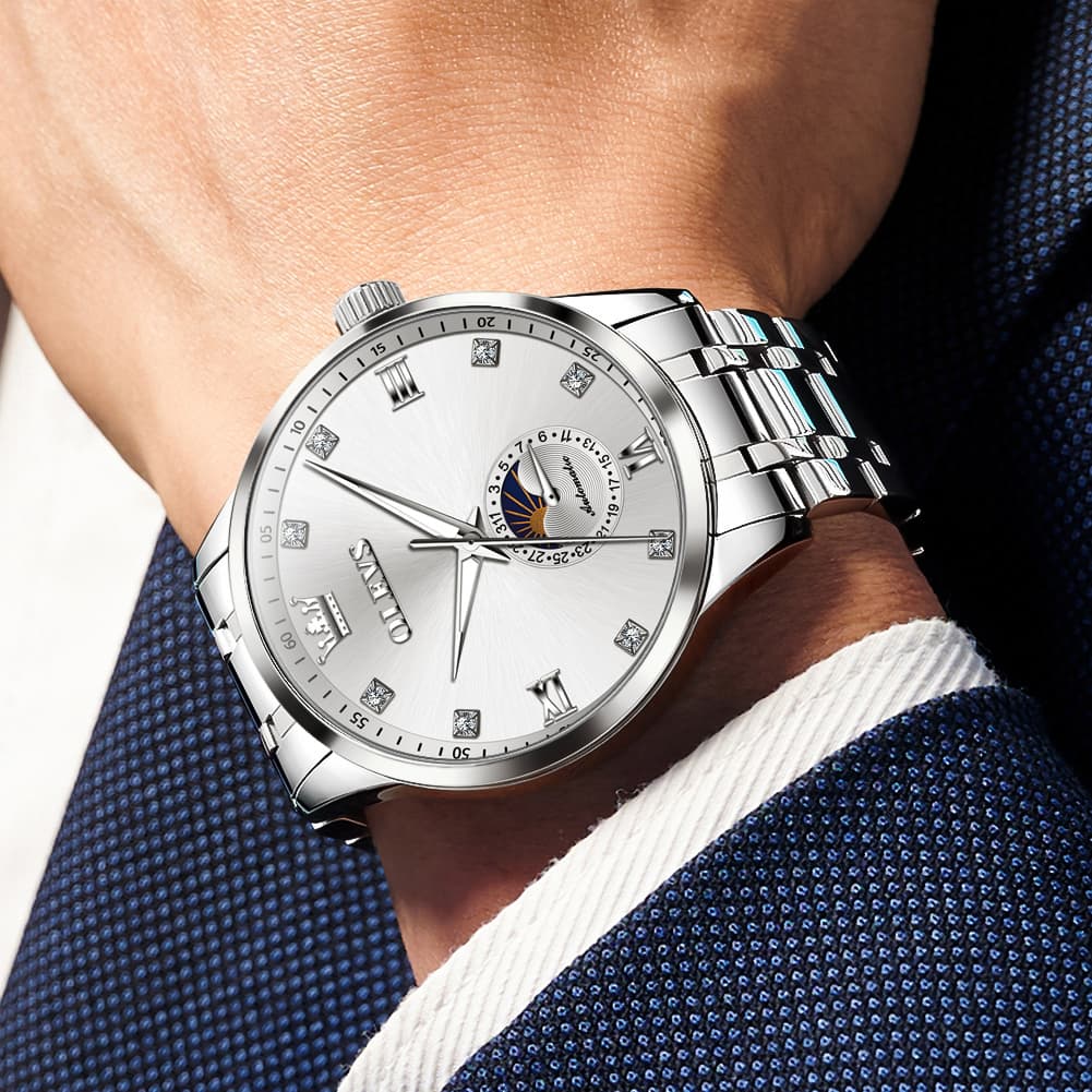 OLEVS 7041 Solid Steel Moon Phase Automatic Watch For Men