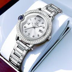 OLEVS Women Diamond Bezel Watch Cabochon Crown Rose Gold Quartz Date 5588