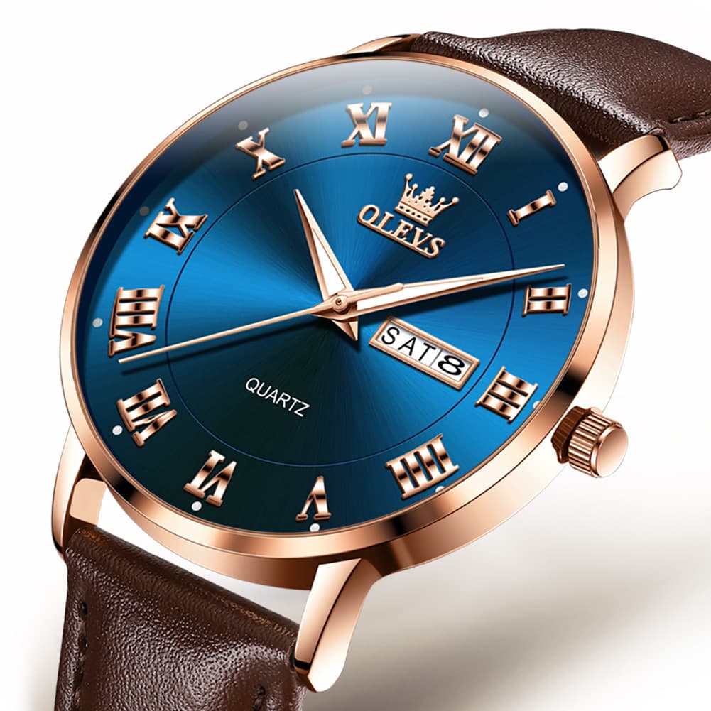 OLEVS 2920 Ultra Light Leather Day Date Quartz Watch for Men