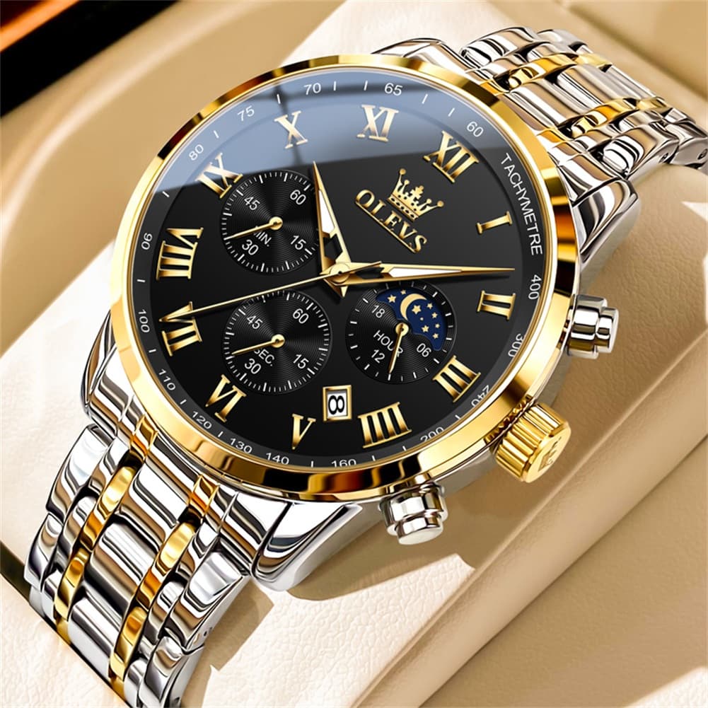 OLEVS Chronograph Moon Phase Dress Watch for Men Stainless Steel 5529