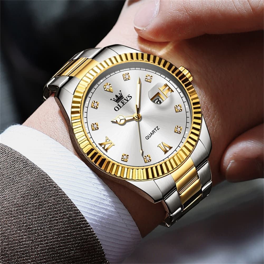 OLEVS 3623 Fluted Bezel Diamond Quartz Watch for Men