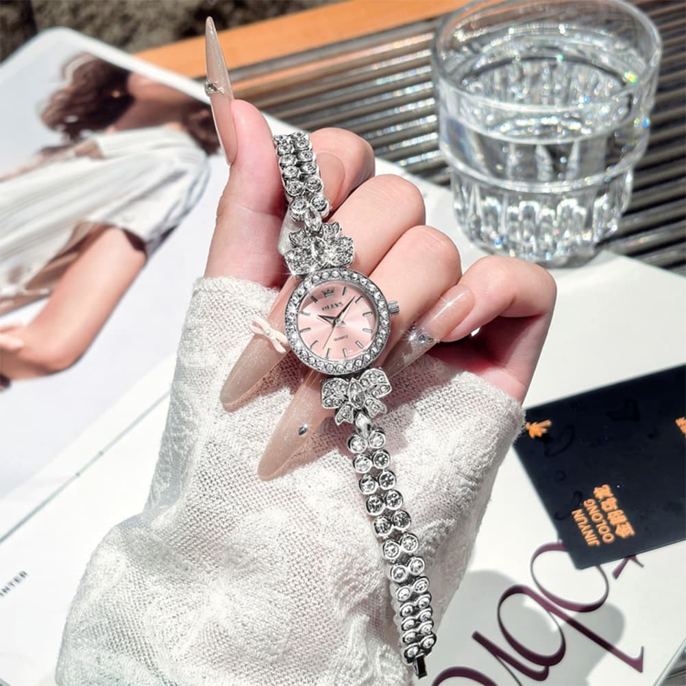 OLEVS 5887 Bow Knot Diamond Bracelet Watch Silver Zirconia Quartz Jewelry Timepiece for Women