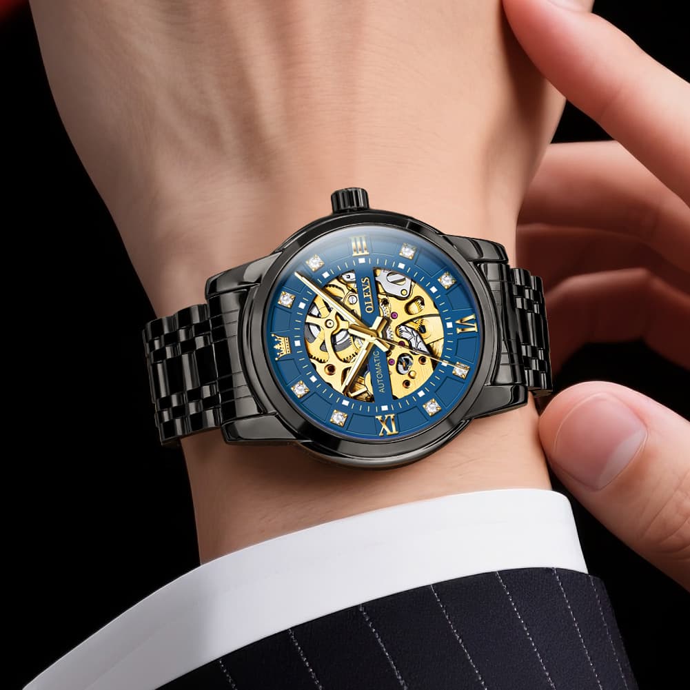 OLEVS Full Skeleton Diamond Dial Automatic Mechanical Watch 9901 for Men