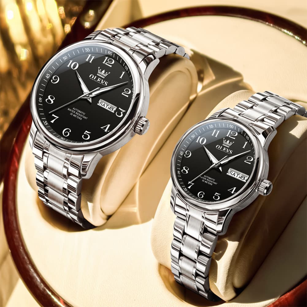 OLEVS 7072 Arabic Numeral Automatic Couples Watch Set