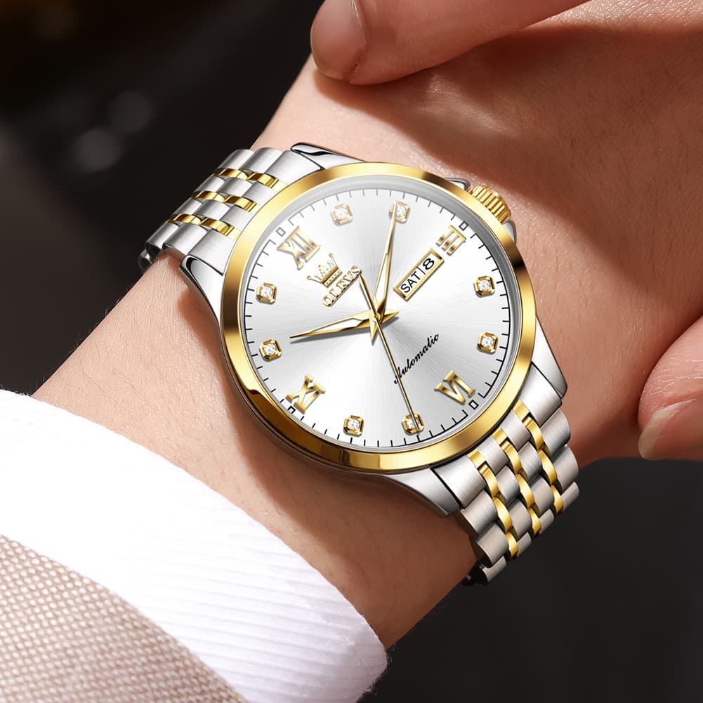 OLEVS 7092 Diamond Accent Dual Calendar Automatic Watch For Men