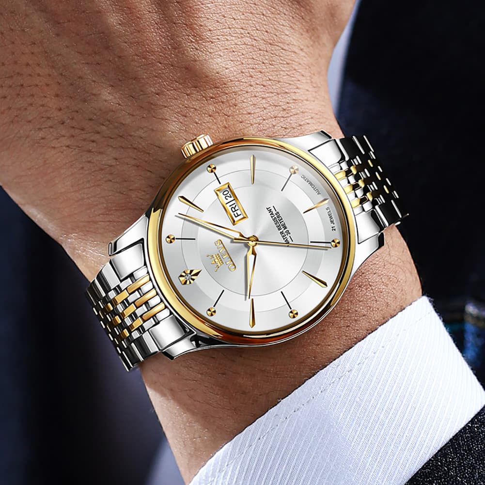 OLEVS Diamond Dial Day Date Automatic Mechanical Watch 9927 for Men