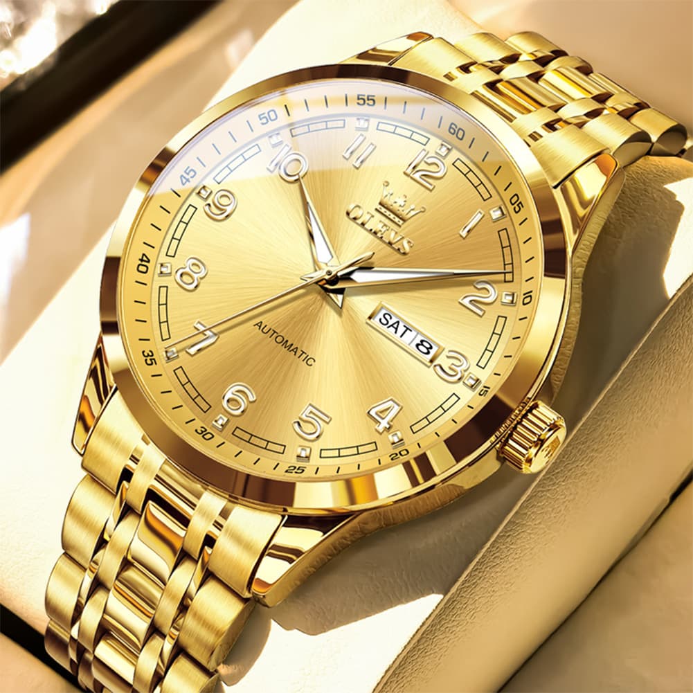 OLEVS 7077 Arabic Numeral Dual Calendar Automatic Watch For Men