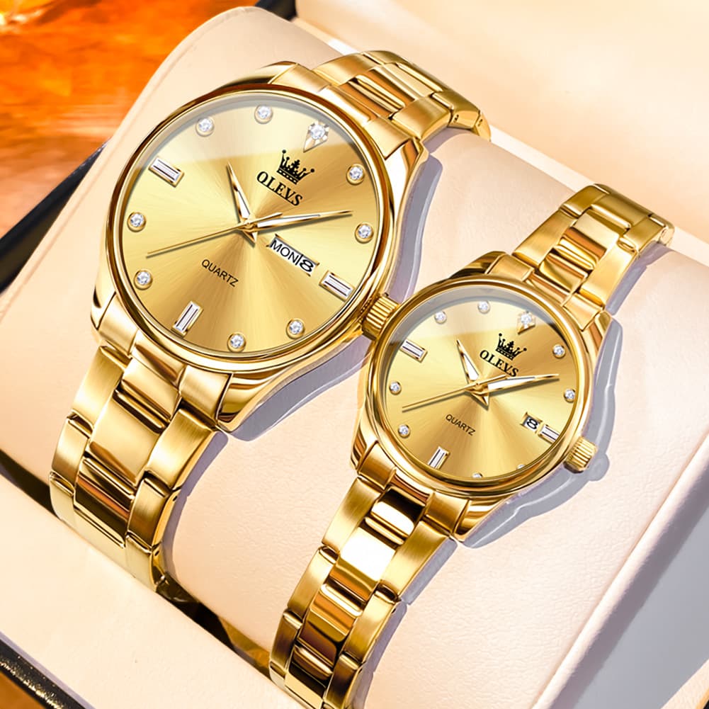 OLEVS 3621Q Minimalist Diamond Quartz Couple Watches Set