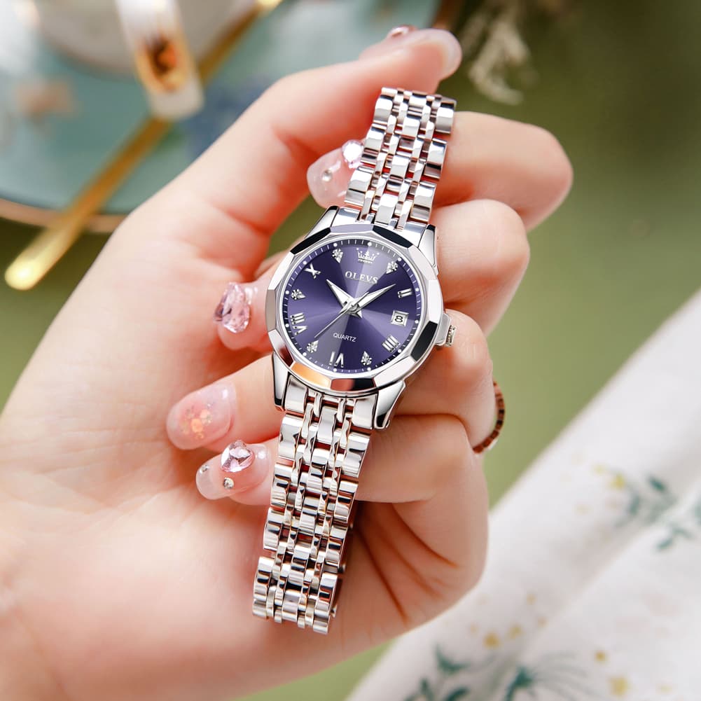 OLEVS 9931 Elegant Diamond Stainless Steel Quartz Watch for Women