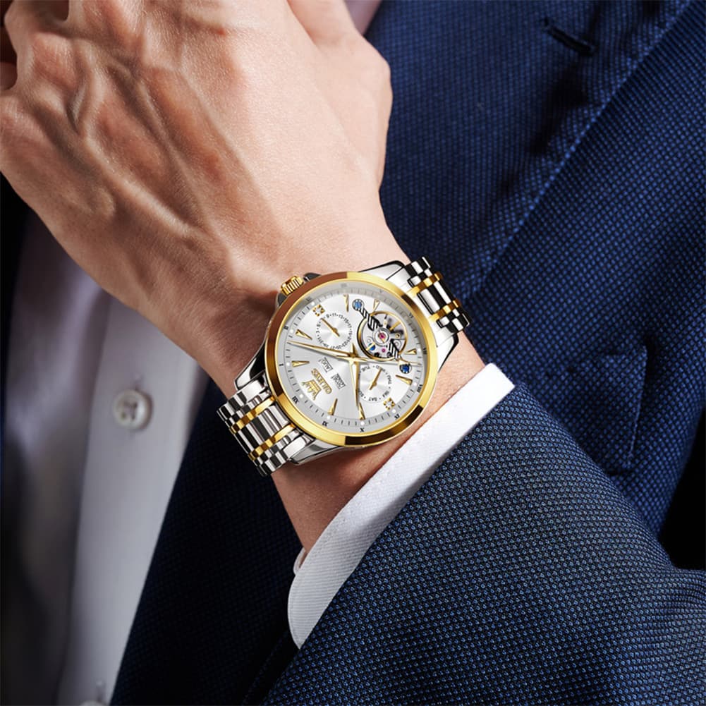 OLEVS 7091 Double Open Heart Multi-Function Automatic Watch For Men