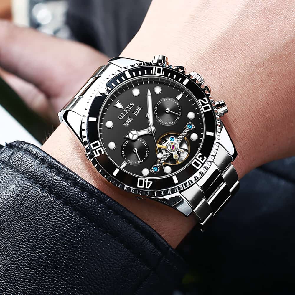 OLEVS 6605 Classic Open Heart Automatic Dive Style Watch for Men