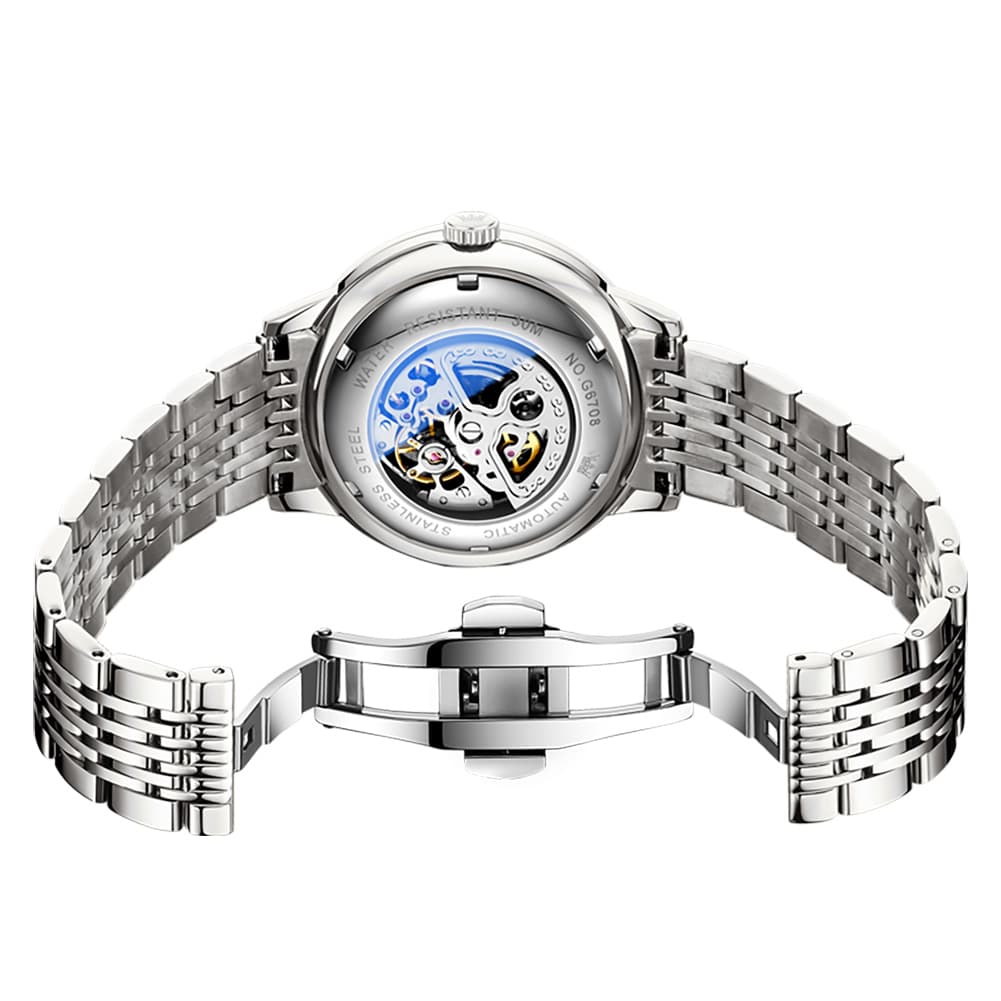 OLEVS 6708 Domed Crystal Open Heart Mechanical Watch For Men