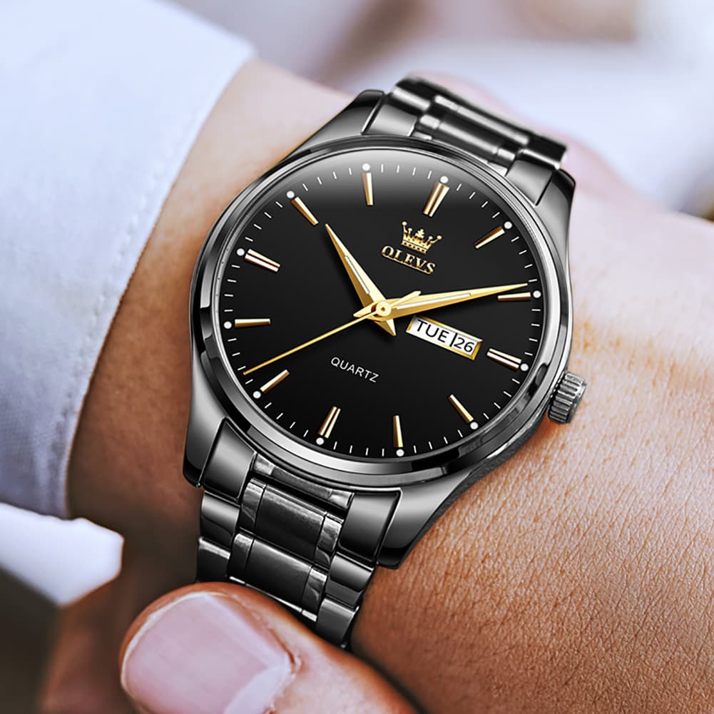 OLEVS 6898 Ultra Thin Day Date Watch Stainless Steel Quartz Casual Timepiece for Men