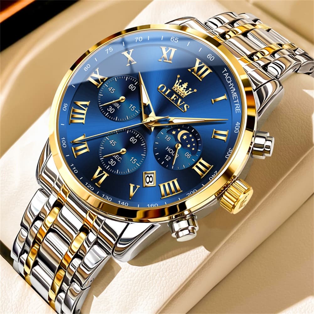 OLEVS Chronograph Moon Phase Dress Watch for Men Stainless Steel 5529