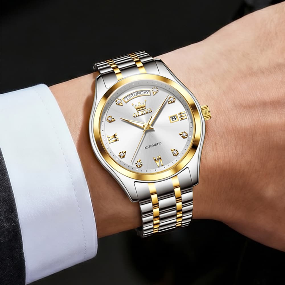 OLEVS 6752 Diamond Dial Day Date Mechanical Watch for Men