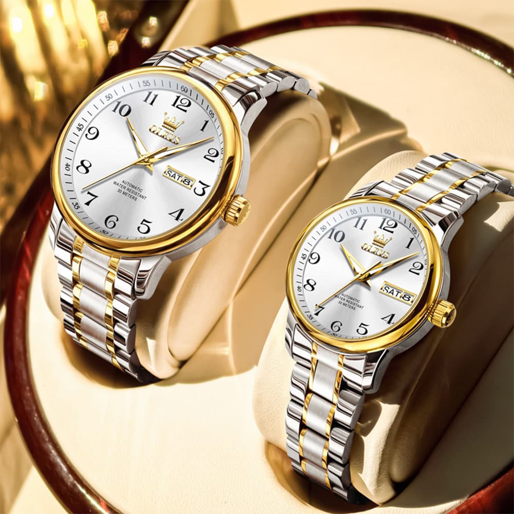 OLEVS 7072 Arabic Numeral Automatic Couples Watch Set