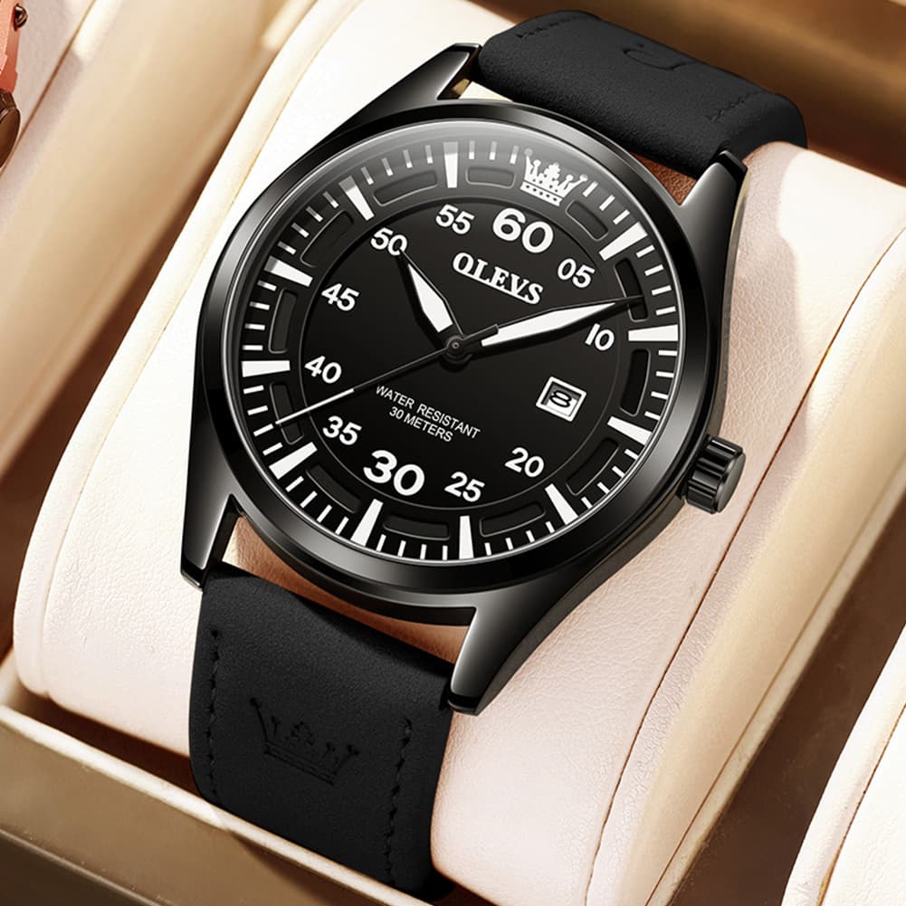 OLEVS 9962 Pilot Sports Date Display Leather Watch for Men