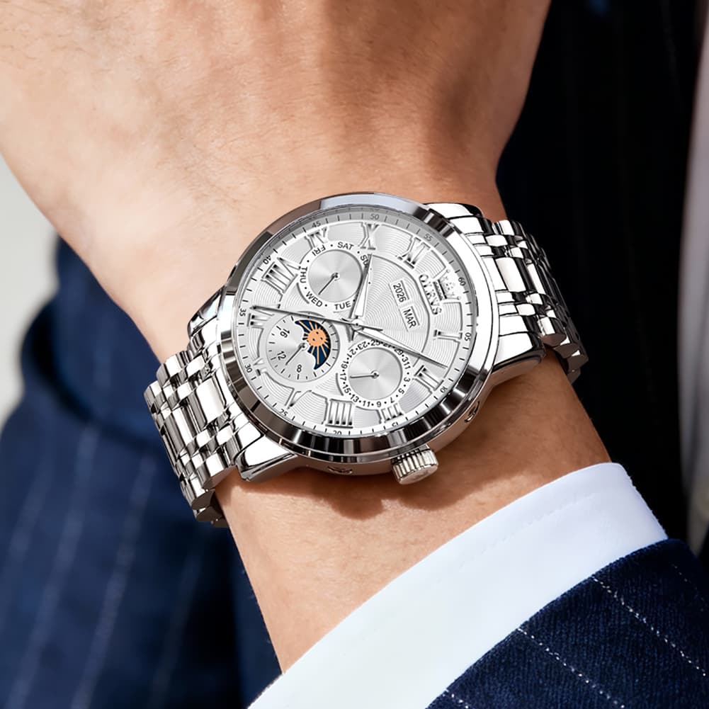 OLEVS 6785 Sun and Moon Multi Function Mechanical Watch for Men