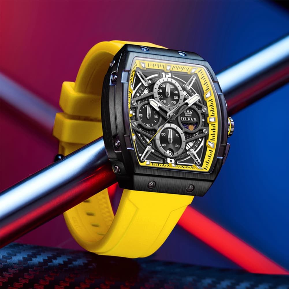 OLEVS 2975 Tonneau Silicone Chronograph Watch for Men
