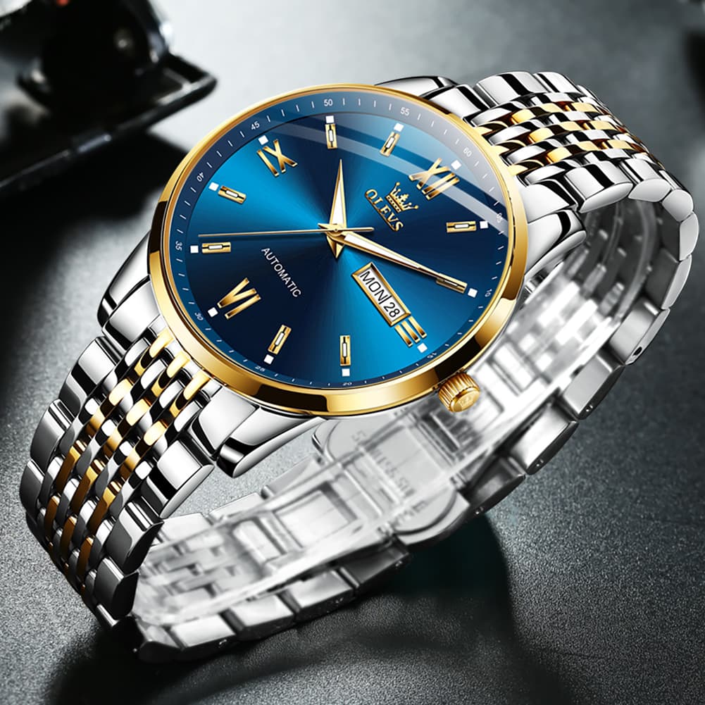 OLEVS 6777 Minimalist Day Date Mechanical Watch for Men