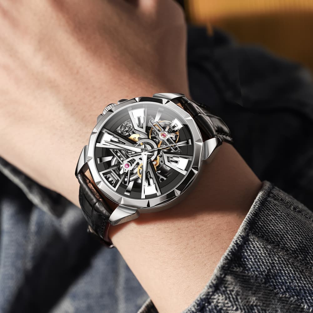 OLEVS 7051 Skeleton Racing Mechanical Watch For Men