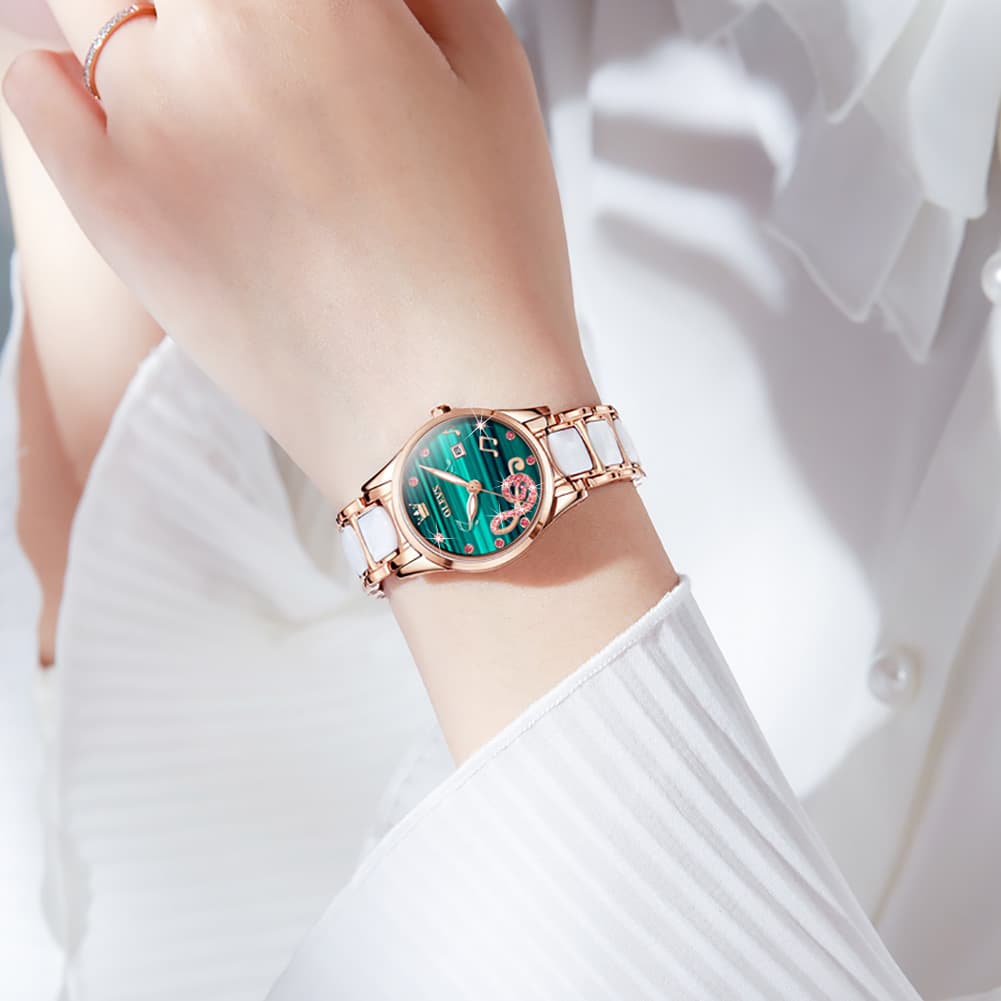 OLEVS 3605 Ceramic Musical Note Quartz Watch for Women