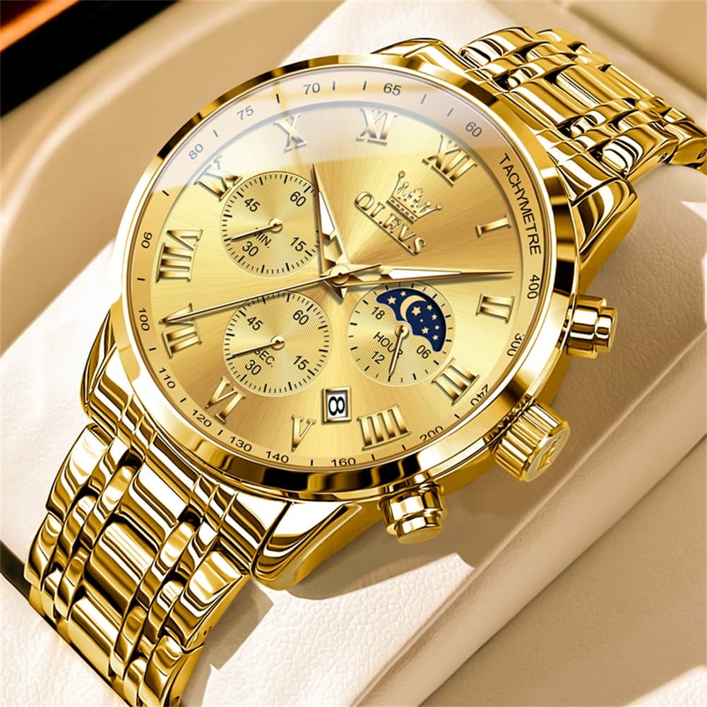 OLEVS Chronograph Moon Phase Dress Watch for Men Stainless Steel 5529