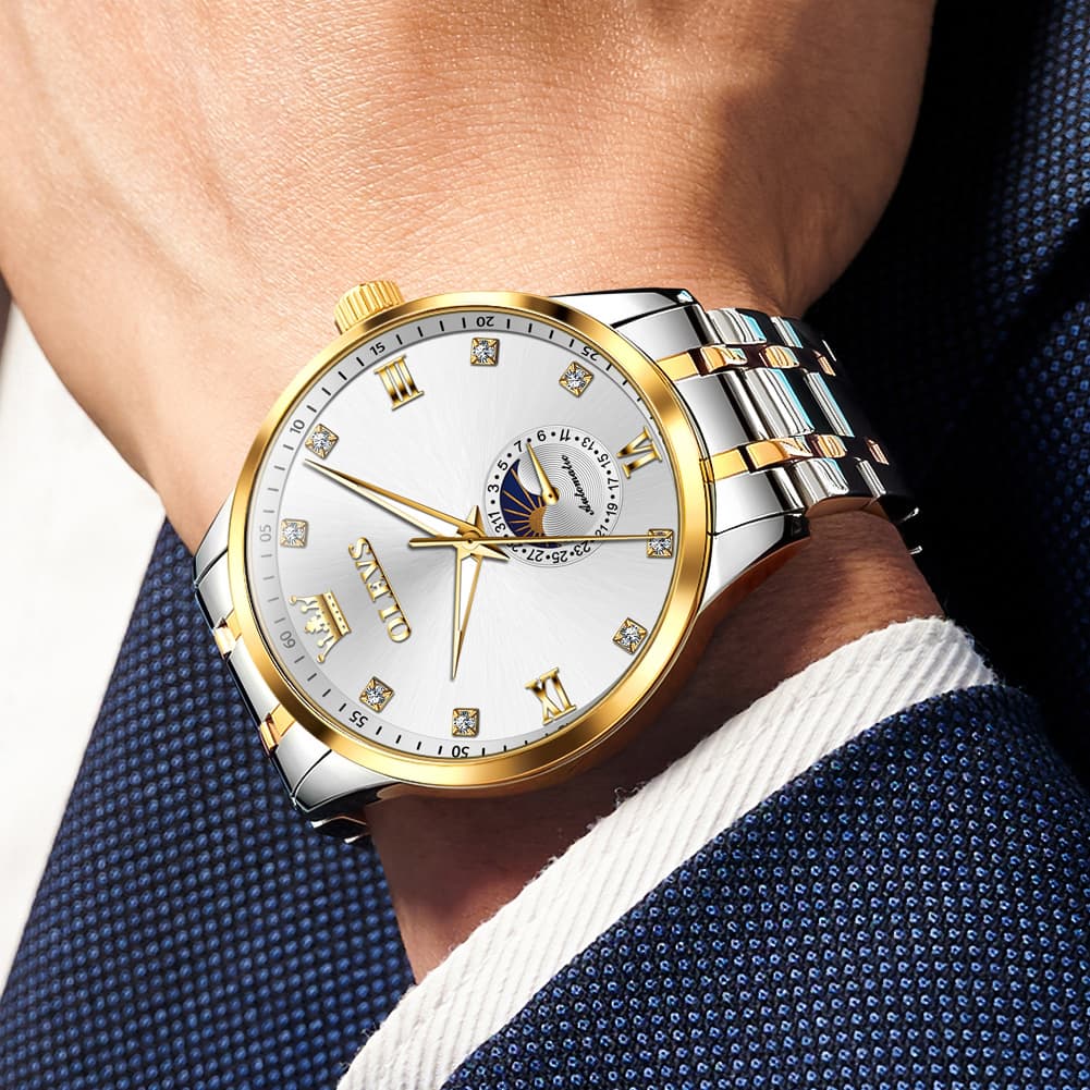 OLEVS 7041 Solid Steel Moon Phase Automatic Watch For Men