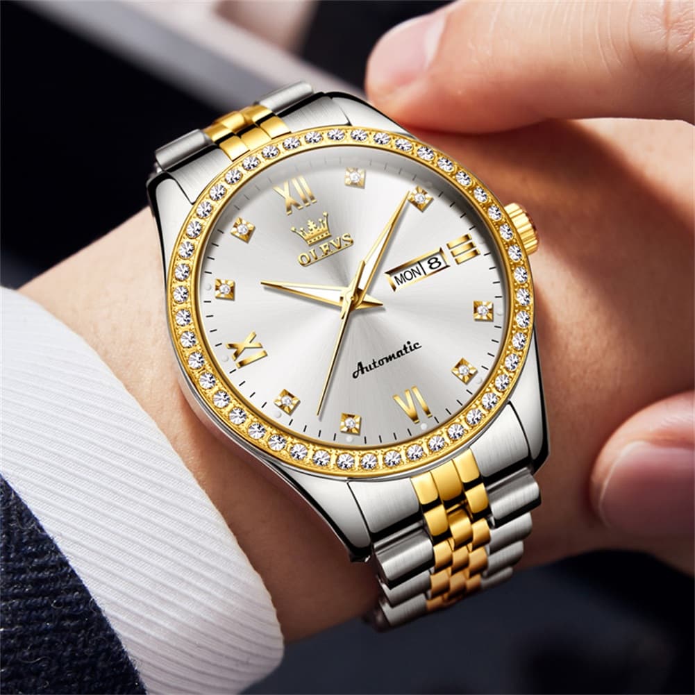OLEVS 7012 Roman Numerals Diamond Bezel Mechanical Watch for Men