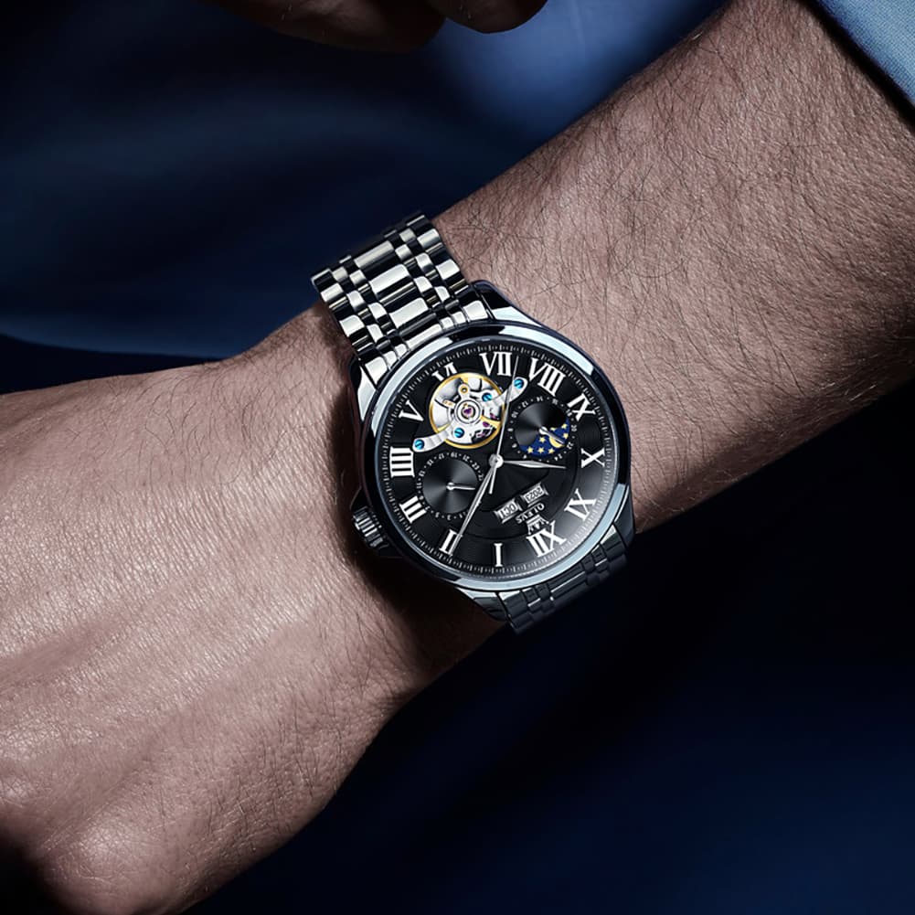 OLEVS 7013 Multi Function Sun and Moon Mechanical Watch for Men